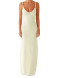 Women Sleeveless Summer Solid Color Twisted Straps Dresses V-Neck Backless Party Club Vacation Beach Long Dresses