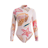 S - XXL New Printed Long Sleeve With Zipper Pants One Piece Swimsuit Women Swimwear Female Padded Bather Bathing Suit Swim V8362