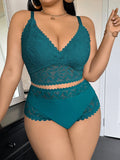 Women's Plus Size Sexy Lingerie Set Lace Floral Mesh Unlined Wireless Bra Breathable Sexy Lace Trim Panties 1Xl-4Xl