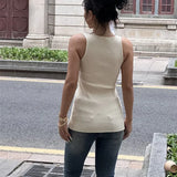 Stylish Cross-over Irregular Neckline Sleeveless Knitted Vest For Women Niche Sexy Slit Slim-fit Top CasualPure Desire 0FY1