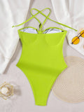 2026 Summer Women's One-piece Suit Swimwear Sexy Hollow Out Neck Lace-up Bodysuit Beachwear High Waist Push Up Bathing Suits