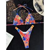 Sexy Floral Printed Halter Brazilian Bikini Female Swimsuit Women Swimwear Two-pieces Bikini set Bather Bathing Suit Swim V4667