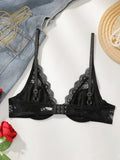 Beautiful fashionable colored strip steel support underwear thin lace semi transparent women's underwear sexy Lingerie HR2635