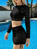 4 Pieces Triangle Bikini 2026 With Mesh Tops & Skirt Swimwear Female Solid Swimsuit Women Bathers Bathing Swimming Swim Suit
