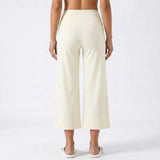 Women Solid Color Capri Pants High Waist Skinny 3/4 Length Flared Pants Casual Loose Fit Cropped Jogging Trousers Daily Summer