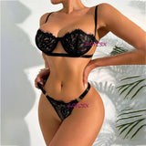 Lace Transparent Sexy Lingerie Set Women Sheer Half Cup Bra Panty Exotic Sets Fashion Women's Underwear Female Erotic Costumes