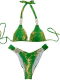 Snake Print Halter Diamond Bikini 2025 Women Swimwear Female Swimsuit Two-piece Bikini Set High Cut Bathing Suit Swim Beach Wear