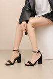 Beige Suede Ankle Strap Block Heel Sandals for Women, Round Open Toe with Rhinestone Accent, Multiple Colors Available