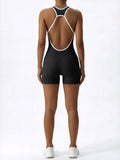 Sleeveless Contrast Trim Backless Yoga Romper Seamless Body Shaping Sport Jumpsuit for Running Training