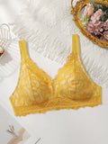 plus Size Women's Sexy Embroidered Lace Trim Bra Wireless Padded Comfortable Underwear Non-Squeezing No Wire Vest Top MR2624