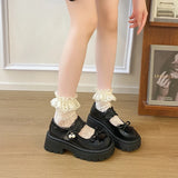 Sweet Bowknot Lace Strap Platform Mary Jane Shoes Women Korean Patent Leather Jk Lolita Shoes Woman 2025 Thick Heel Pumps Female