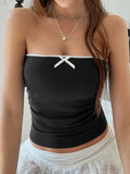 Spring Summer Women's Top Basic Bow Crop Top Lady Sweet Casual Tank Top Vacation Beach Dress up Korean Blouse Female Clothes