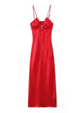 Foridol Ruffles Tie Up Satin Dress Women Elegant Maxi Long Summer Party Dress Spaghetti Strap Red Sexy Sundress Vestidos 2025