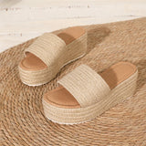 2026 Big Size 43 Summer Espadrilles Sandals Women Beach Vacation Mules Outdoor Slides Shoes Straw Weave Chunky Platform Sandals