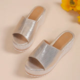 2025 Summer Chunky Platform Slippers for Women Pu Leather Wedges High Heel Sandals Woman Plus Size 36-43 Beach Sandles Female