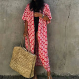 7 Colors Leaves Printed With Belt Half Sleeve Tunic Beach Cover Up Cover-ups Beach Dress Beach Wear Beachwear Female Women V4511
