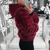 Phantasy Women's Hoodies Women Clothing Streetwear New Style Fashion Hooded Imitation Fur Plush Coat Solid Color Jacket Female