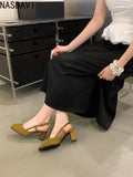 Summer Closed Toe Sandals Buckle Strap Summer Heels Mary Jane Thick Heels French Shallow Lolita Sandals OL Dress Shoes New 2026
