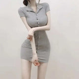 South Korea 2023 New Spring/Summer Dress Small Sexy Slim Fit Temperament Tight Short Sleeve Slim Wrap Hip Short Dress IDEI