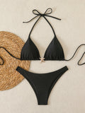 Halter Triangle String Bikinis 2026 Women Sexy Swimsuit Solid Starfish Swimwear Female Bathers Bathing Swimming Swim Suit