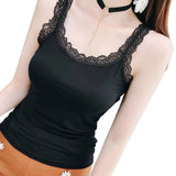 Women Summer Vest U-Neck Sleeveless Slim Fit Tank Tops Thin Vest Solid Color Lace Trimmed Camisole Streetwear