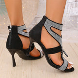Shiny Crystal High Heels Sandals for Women 2025 Fashion Zipper Stiletto Heel Party Shoes Woman Summer Peep Toe Ankle Sandals