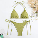 DEKA Triangle Bikini Set Womens Solid Sexy Lingerie Swimwear Tie Side Thongs Beachwear Fashion Swimsuit Bathing Suit