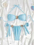 Metal Shell Halter Strappy High Cut Bikini Female Swimsuit Women Swimwear Two-pieces Bikini Set Bather Bathing Suit Swim Lady