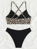 Criss Cross Back Leopard Bikini Women Swimwear Female Swimsuit Two Pieces Bikini Set Bather Bathing Suit Swim Beach Wear Lady