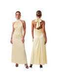 Women Summer Sexy Long Dress Sleeveless Halterneck Backless Solid Color Cocktail Dresses for Party
