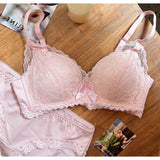 Wireless French Bralette for Small Chest, No Adjustable Push Up Lace Bra Set, Comfort Sexy Non Padded Lingerie for Women MOYISU