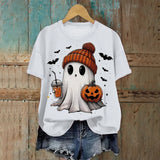 Cute Printed Halloween Shirt For Women Funny Crew Neck Short Sleeve Clothes Top Tee Shirts Halloween Cosplay Tops Humor T-Shirt