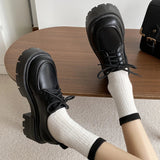 Retro Pu Leather Platform Oxford Shoes Women Japanese Style Thick Sole Black Student Shoes Woman Lace Up Thick Heel Pumps Female