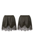 Summer Women's Satin Short Skirts Elastic Waist Lace Patchwork Skirts Half Slip Skirts Fashion