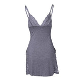 Women Summer Nightdress Backless Deep V Neck Spaghetti Strap Sleeveless Sleepwear Lace Trim Split Hem Nightie Night Slip Dress