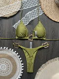 New Sexy Bikini Solid Color Lace-up Split Two-piece Swimsuit for Women