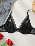 Beautiful fashionable colored strip steel support underwear thin lace semi transparent women's underwear sexy Lingerie HR2635