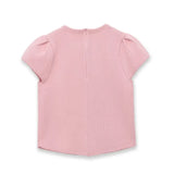 Women's Fashion Casual Puff Sleeve Casual Top Pink Puff Sleeve Knit Top Round Neck Ribbed Back Zipper Casual Style T-Shirt 60BW