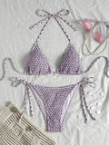 Sexy Purple Polka Dot Print Bikini Set Women Shell Pleate Push Up Bra Bandage Thong Swimsuit 2026 Summer Bathing Suit Swimwear