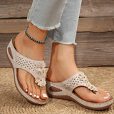 Pink Flower Wedge Heel Flip Flops Women Summer Massage Sole Clip Toe Platform Slippers Woman Light Thick Bottom Beach Sandals