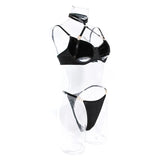 Toucheart 2-Piece Set Sexy Lingerie Women See-Through Halter Neck Comfortable Garter Socks Solid Color Hollow Out Underwear Set