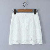 Foridol Summer Casual White Lace Dress Set for Women Hollow Out Embroidery Skirt Outfits 2 Pcs Loose Beach New Suit Skirt Set