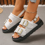 2026 Summer Denim Platform Sandals Women Fashion Buckle Thick Bottom Rome Sandles Woman Plus Size Non Slip Soft Sole Sandalias