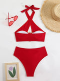 Halter Cut Out High Waist Bikini Female Swimsuit Women Bandeau Swimwear Two-pieces Bikini set Bather Bathing Suit Swim Beachwear
