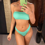 Bandeau Wrinkled Crinkled Bikini Female Swimsuit Women Swimwear Two-pieces Bikini set High Cut Bather Bathing Suit Swim V3314