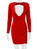 Solid Color Slim Mini Dresses Women 2024 Sexy Deep V-neck Backless Package Hip Bodycon Dress Female Fashion Party Club Vestidos