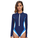 Long Sleeved Sun Protection One-piece Sports Swimsuit for Women High Elasticity Slim Zipper Sports Bikini Monokini Surfing Suit