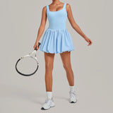 Nake Fake Two-piece Tennis Dresses Women's Anti Glare Pleated Fluffy Skirt Bulit-in Pocket Shorts Outwear Gym Fitness Golf Dress