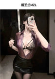 Translucent Purple Shirt Paired With A Skirt Set Secretary Sexy For Women Alluring And Pure Desire Dress Nightclub Style 89JL
