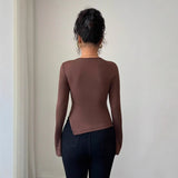 Autumn and winter inner asymmetrical hollow metal decoration slim fit daily outer top